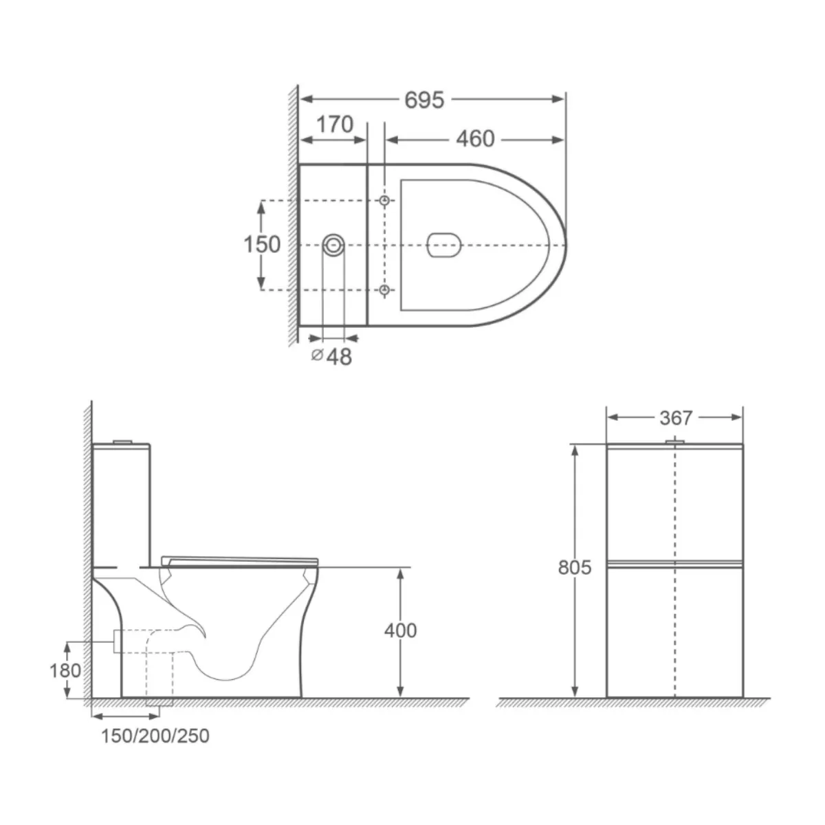 Vasile V597 Rimless Flush Toilet Bowl - view 2